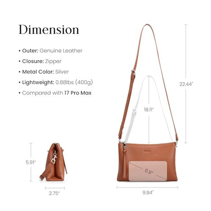 befen Genuine Leather Crossbody Bags for Women, Small RFID Leather Purses - color: Cognac Brown