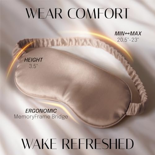 OLESILK 100% Mulberry Silk Sleep Mask for Women - Zero-Pressure Blackout - color: Camel