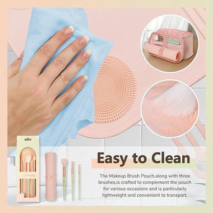 Travel Makeup Brush Set, Portable Makeup Kit with Pad Easy Clean Vegan Brush Set, ON THE GO Cosmetic Brushes Tools 4 Pcs for Women - size: Makeup Travel Set
