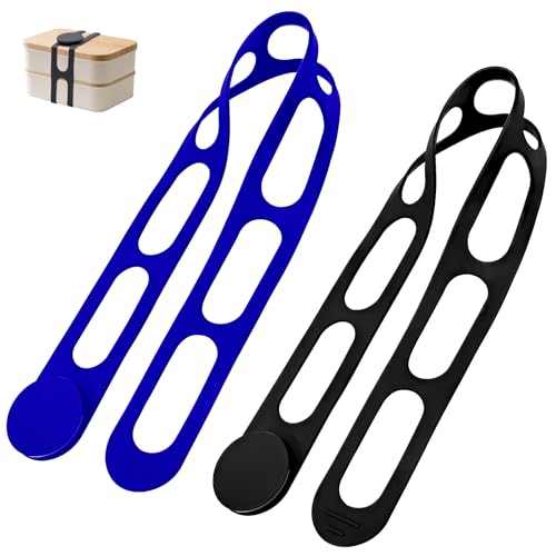 2-Pack Silicone Latch Strap with Buckle for Slow Cooker Pot, Lid, Bento Box, Universal Elastic Self-Lock Strap Tie for Curtain, Cords, Yoga Mat, Silicone Securing Strap (Blue & Black) - style: Blue & Black