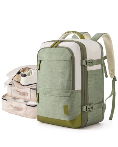 BAGSMART 37L Expandable Travel Backpack Compression Carry On Daypack - color: Green and White