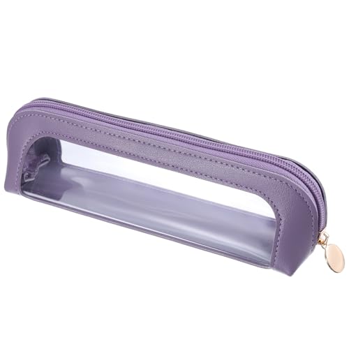 Psyqtsuary Small Clear Makeup Pouch, PU Leather Portable Makeup Brush Bag - color: Dark Purple