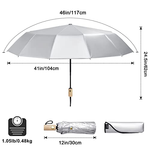 G4Free 46 Inch UPF 50+ UV Protection Sun Travel Umbrella with Wooden Handle - color: Blue