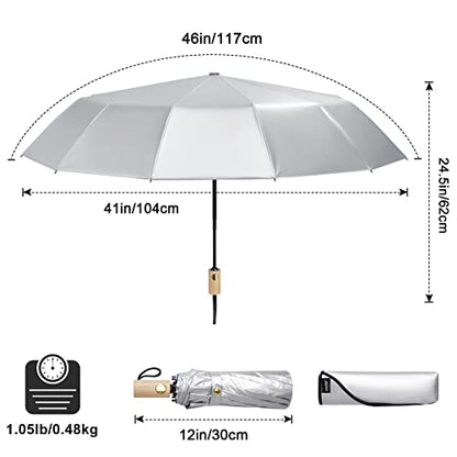 G4Free 46 Inch UPF 50+ UV Protection Sun Travel Umbrella with Wooden Handle - color: Blue