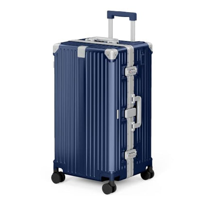 ALPHA CAMP Trunk Luggage 26 Inch with Aluminum Frame Zipperless Suitcase - color: Royal Blue, size: 26 Inch