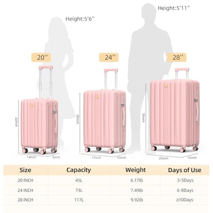 MGB 24 Inch Checked Hard Shell Suitcase, Scratch Resistant with TSA Lock - color: Pink, size: 24 Inch - Checked