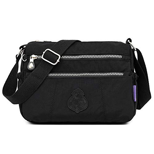 MINTEGRA Shoulder Bag for Women Waterproof Crossbody Purses Lightweight Nylon Work Travel Purse Messenger Bag - color: Black