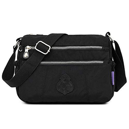 MINTEGRA Shoulder Bag for Women Waterproof Crossbody Purses Lightweight Nylon Work Travel Purse Messenger Bag - color: Black
