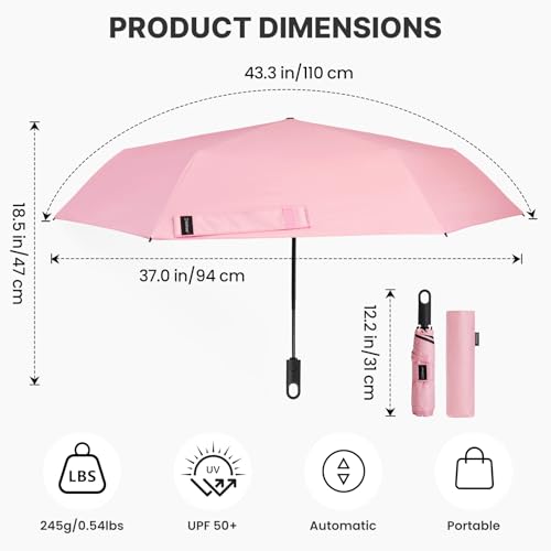 G4Free 43.3 Inch Travel Umbrella with Ring Buckle Compact Small UV Umbrella - color: Pink