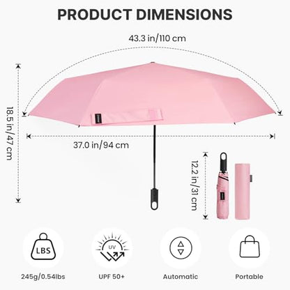 G4Free 43.3 Inch Travel Umbrella with Ring Buckle Compact Small UV Umbrella - color: Pink