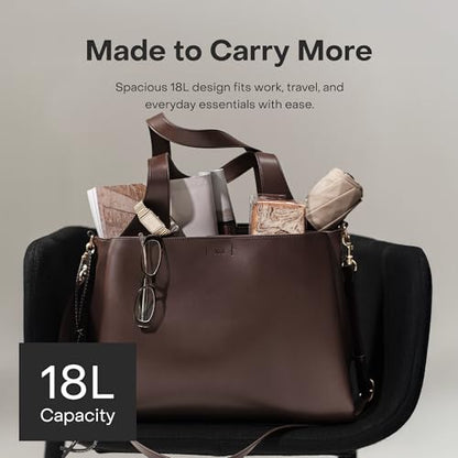 July Juliette Soft Work Tote Bag, Laptop Sleeve, 18L, Chocolate Brown - color: Chocolate Brown