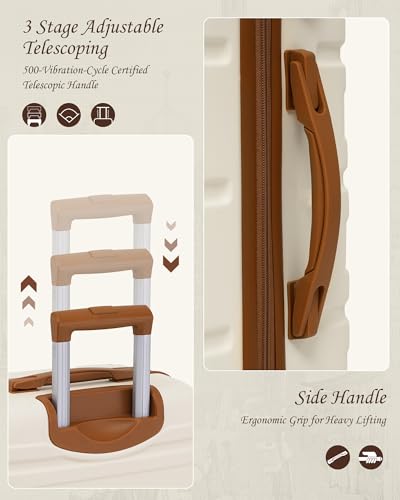 TAKUMI Luggage Sets, Hardside Suitcases with Wheels, White, 3pcs(Backpack) - color: BEIGE BROWN, size: 3 Piece Set(BP)