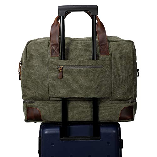 S-ZONE Canvas Travel Duffel Bag for Men Weekend Overnight Bag for Business - color: Army Green