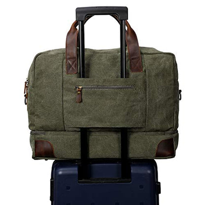 S-ZONE Canvas Travel Duffel Bag for Men Weekend Overnight Bag for Business - color: Army Green