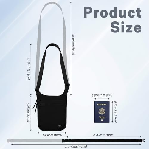 Anti-Theft Money Belt Crossbody Dual-Strap RFID Blocking Hidden Travel Wallet - color: Black