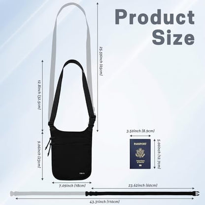 Anti-Theft Money Belt Crossbody Dual-Strap RFID Blocking Hidden Travel Wallet - color: Black