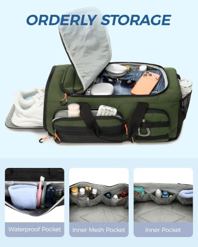 Searock 45L Gym Bag for Men, 3-In-1 Duffle Bag Backpack for Travel - color: Green