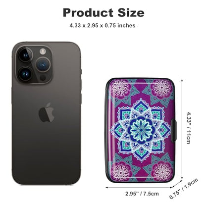 ELFISH RFID Aluminum Wallet Credit Card Protector Case Holder for Men Women - color: Purple flower