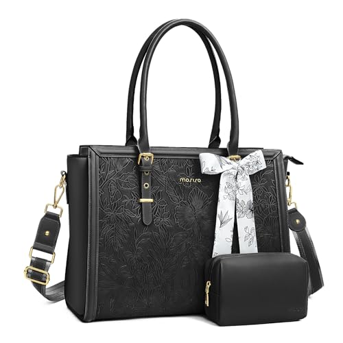 MOSISO Laptop Bag for Women, 17-17.3 inch PU Leather Tote Bag - color: Black, size: 17.3 inch