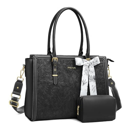 MOSISO Laptop Bag for Women, 17-17.3 inch PU Leather Tote Bag - color: Black, size: 17.3 inch