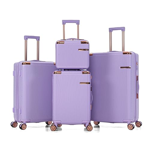 4-Piece Hardside Luggage Set, Lightweight ABS Suitcase with 360° Dual Spinner Wheels, TSA Password Lock, Portable Travel Luggage, Purple