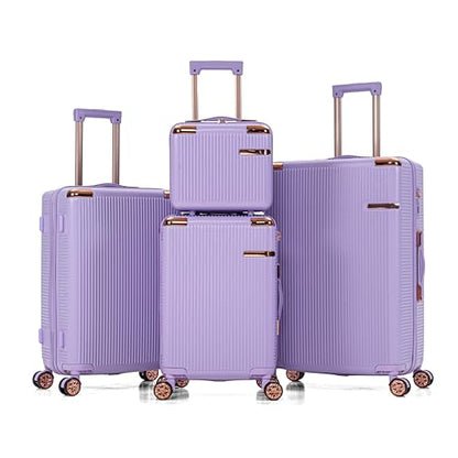 4-Piece Hardside Luggage Set, Lightweight ABS Suitcase with 360° Dual Spinner Wheels, TSA Password Lock, Portable Travel Luggage, Purple