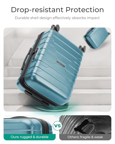 BAGSMART Carry-On Luggage 20" Expandable Spinner 22x14x9,Teal Blue - color: Teal Blue