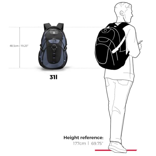 Swissdigital Design Travel Backpack for Men with USB Charging Port SD803-16 - color: Haze Blue/Black