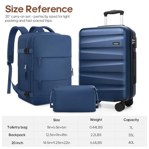 UKEIN Luggage Set with Backpack,Hardshell Carry On Luggage Airline Approved - color: Blue