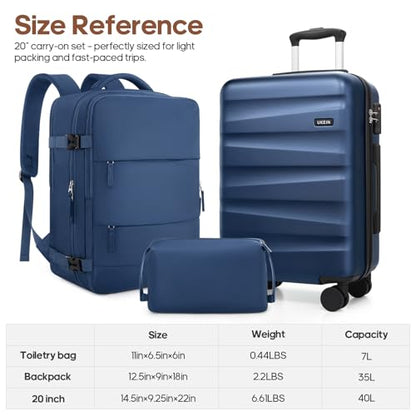 UKEIN Luggage Set with Backpack,Hardshell Carry On Luggage Airline Approved - color: Blue