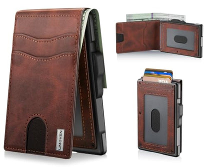 Wallet for Men, Minimalist Leather RFID Blocking Bifold Wallet, Cash Slot - color: Reddish brown