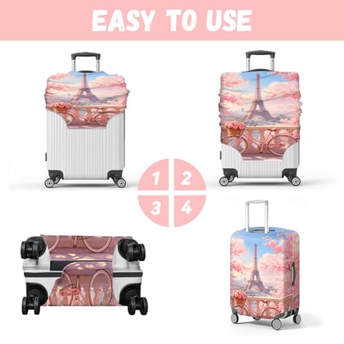 MAYJOYDIY Paris Eiffel Tower Luggage Cover Cherry Tree Elastic Baggage Covers Pink Rose Bicycle Dust-Proof Suitcase Sleeve Anti-Scratch Washable Suitcase Protector L Fit 26-28 Inch Luggage - color: Eiffel Tower