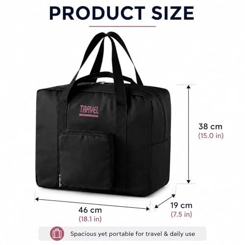 Foldable Travel Duffel Bag 45L Large Capacity Lightweight Water-Resistant Oxford Weekender Bag for Travel Gym Sports(Black)