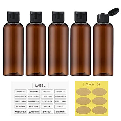 LISAPACK 3.4 oz Travel Bottles for Toiletries, Plastic Shampoo Containers - color: Brown