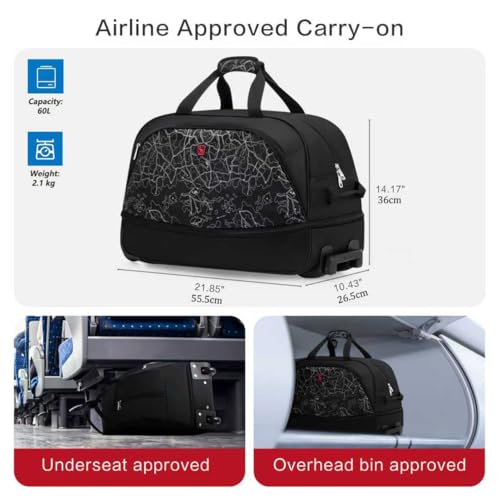 OIWAS Rolling Duffle Bag with Wheels, 22 inch Carry On Bag for Travel - color: Light Black