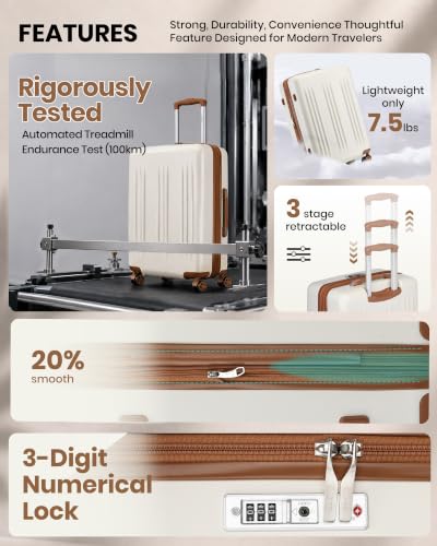 Kono 24 Inch Expandable Checked Luggage with Spinner Wheels TSA Lock Cream - color: Cream White, size: 24"