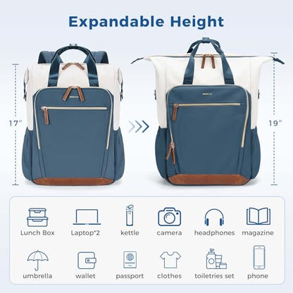 ECOHUB 17" Laptop Backpack for Women 25L Cute Teacher Work Backpack, Blue - color: Blue