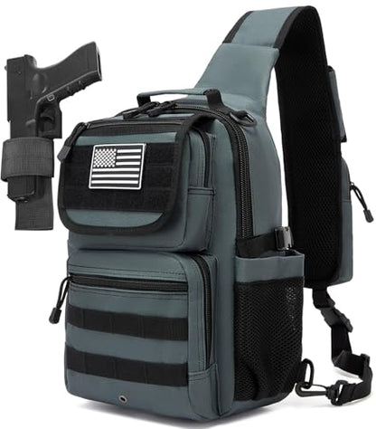 Tactical Sling Crossbody Bag Holster Shoulder Backpack 15L - color: Gray Grey