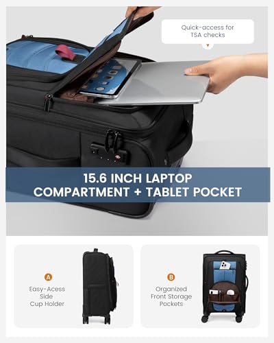 Carry On Luggage 22x14x9 Airline Approved with TSA Lock for Business Trip - color: Black&Blue, size: 22 Inch - Carry-On