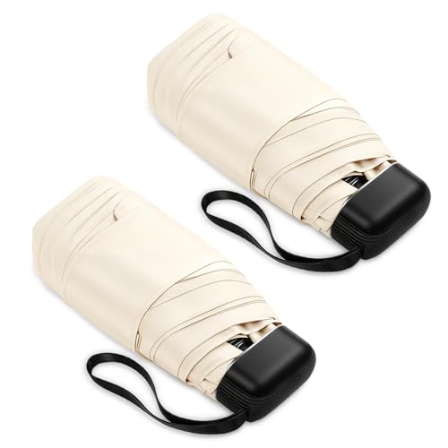 Mini Travel Umbrella Compact for Purse Lightweight Nano Waterproof for Rain - color: 0901.Beige-2pack