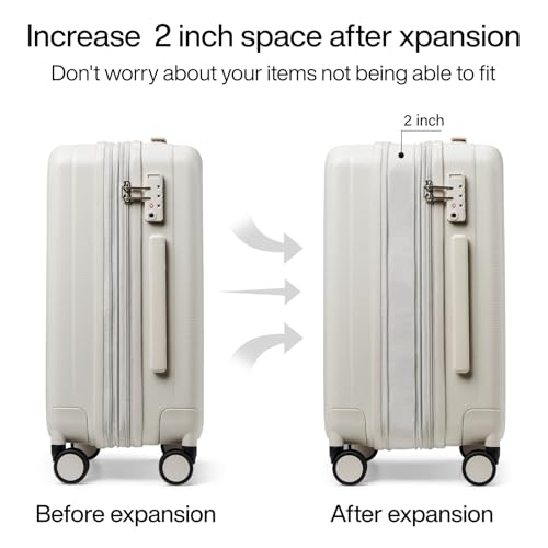 Hanke 29 Inch Expandable Large Checked Luggage with 8 Spinner Wheels - color: Ivory White, size: 29 Inch EXT