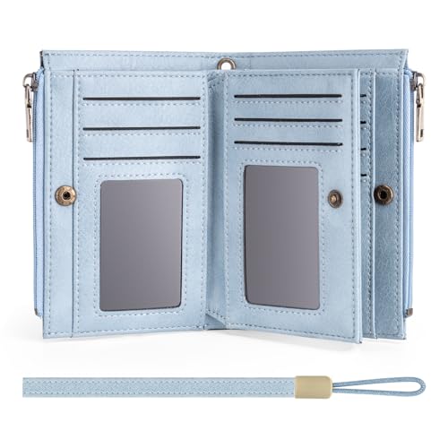 XINNSTAR Small Wallet for Women Leather RFID Blocking Trifold Compact Card Holder Wallets with Dual Zipper Coin Pocket - color: Ee-Blue