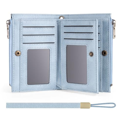 XINNSTAR Small Wallet for Women Leather RFID Blocking Trifold Compact Card Holder Wallets with Dual Zipper Coin Pocket - color: Ee-Blue