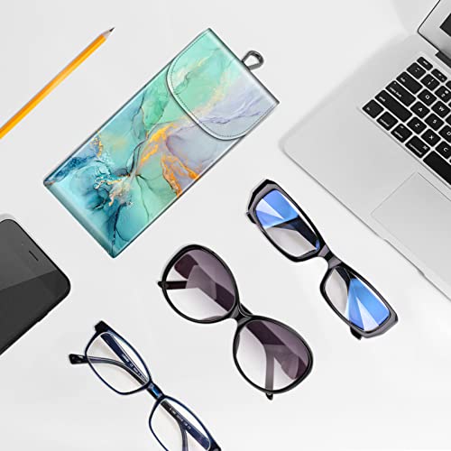 FINTIE Double Glasses Case with Carabiner Hook, Vegan Leather Eyeglass Case - color: Emerald Marble