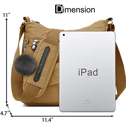 SUKRY Nylon Crossbody Bag for Women with Anti theft RFID Pocket, Waterproof Shoulder Bag Travel Purses and Handbag - color: Khaki