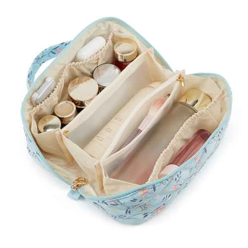 YTL Travel Makeup Bag, Puffer Cosmetic Organizer Bag for Women, 3 Pcs Sets - color: Light Blue Puffer