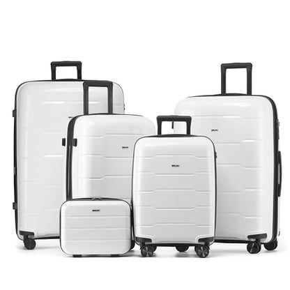 5-Piece Luggage Set Expandable Hardside Polypropylene Suitcase Set with TSA Locks & 8 Silent Spinner Wheels Lightweight Nested Suitcases Travel Set American Airline-Approved Carry-On - White - color: White, size: 5-Piece Set