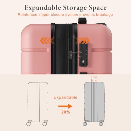 Sweetcrispy 20 Inch Carry on Luggage, Hard Shell Suitcase, Pink - color: Pink, size: 20 Inch