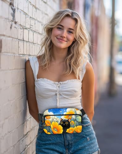 Cat Fanny Pack Travel Belt Bag Waterproof Small Crossbody Bags for Women Waist Pouch for Running Hiking Cycling - color: Light Yellow