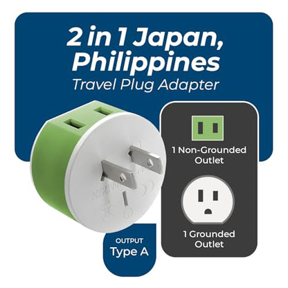 OREI Japan, Philippines Power Plug Adapter with 2 USA Inputs - Travel 3 Pack - Type A (US-6) Safe Use with Cell Phones, Laptop, Camera Chargers, CPAP, and More - style: Type A-Japan Philiipines